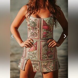 OCEANUS Talia Beaded Mint & Purple Mini Dress(NEW WITH TAGS ATTACHED)